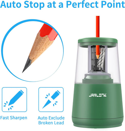 JARLINK Electric Pencil Sharpener, Heavy-Duty Helical Blade to Fast Sharpen, Auto Stop for No.2/Colored Pencils(6-8mm), AC Adapter/Battery Operated in School Classroom/Office/Home (Black)