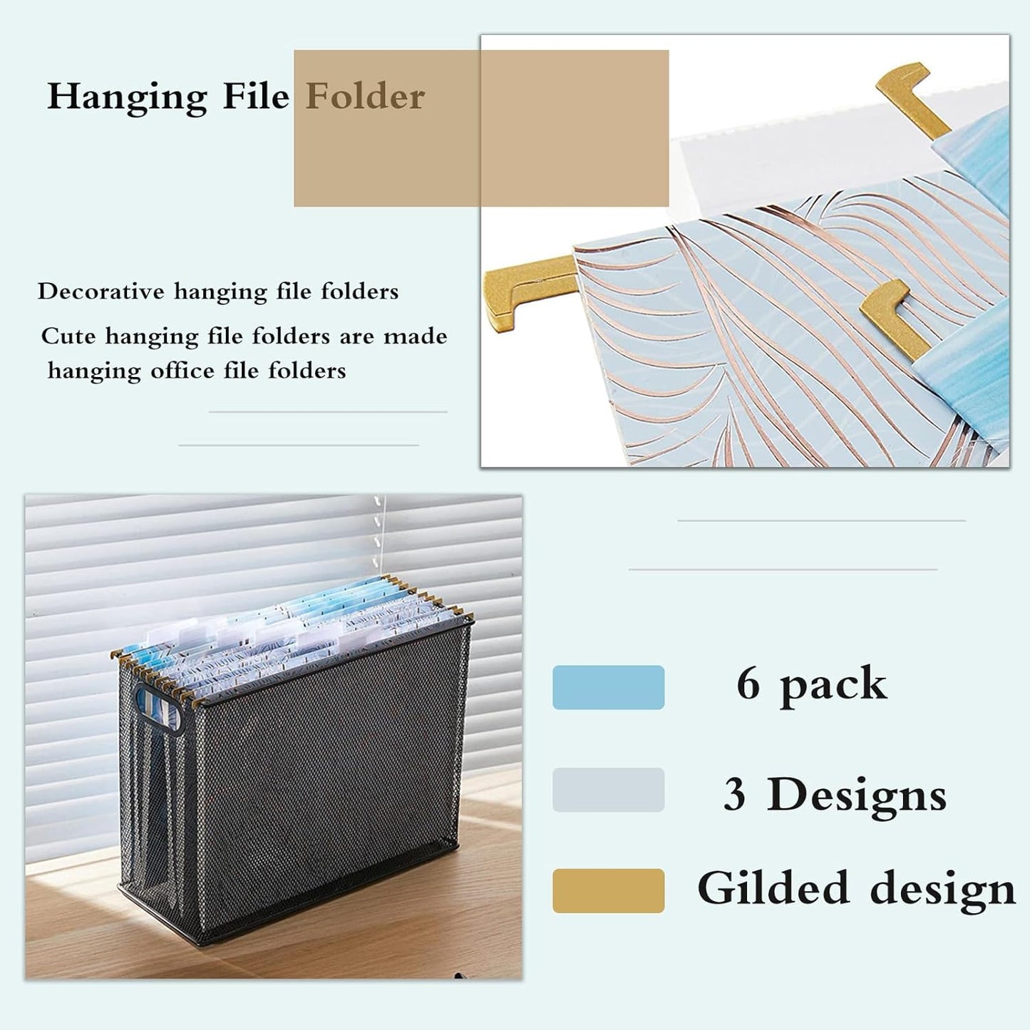 6 Pack Hanging Folder File Cabinet Organizer Letter Size 1/5 Cut Adjustable Label Decoration Home Office School Classroom, Green