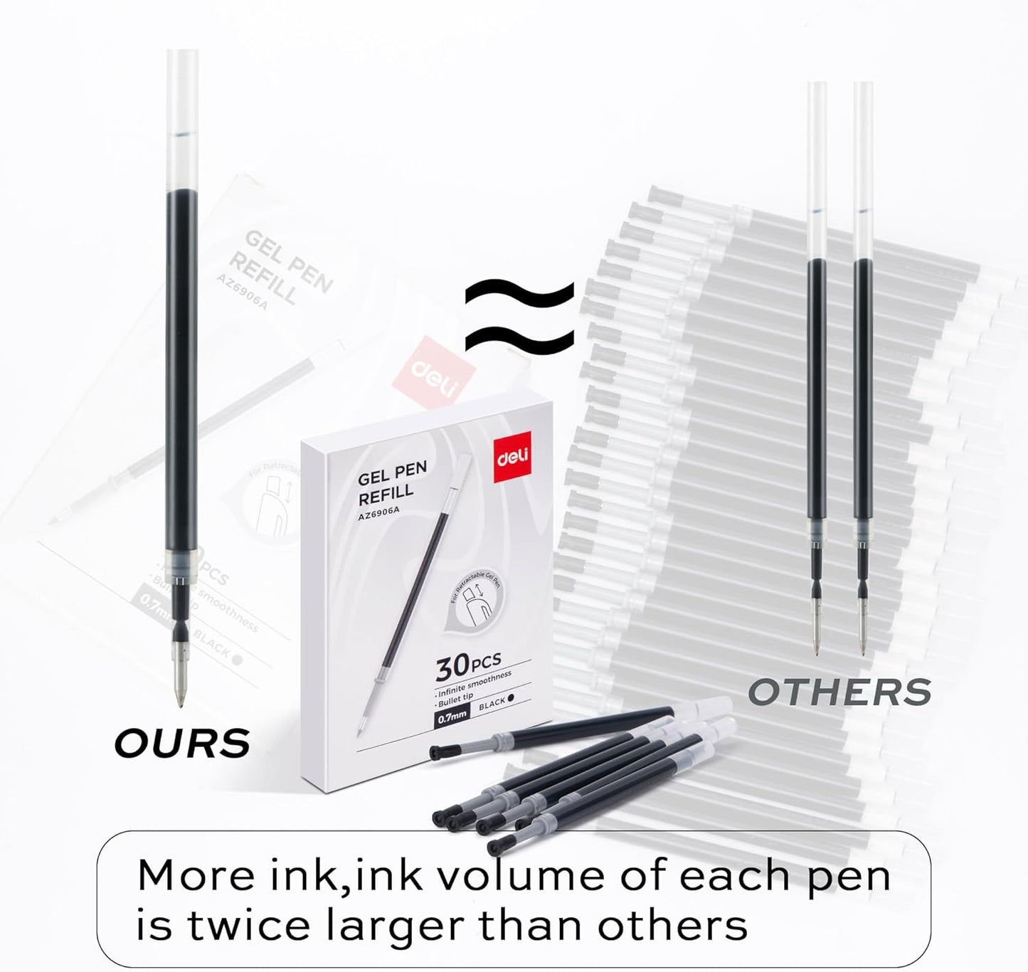 deli Gel Pens, 50 Pcs Retractable Pens Black Ink, Medium Point Pen 0.7mm, Smooth Writing, Fast Dry, No Bleed for Journaling Note Taking, Home School Office Supplies