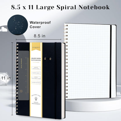 Yoment Graph Paper Spiral Notebook A5 Graphing Notebook 160 Pages Graph Paper Notebook Spiral Bound Waterproof Plastic Hardcover Spiral Journal 5x7 Grid Notebooks for Note Taking,Black