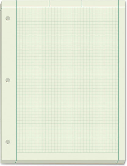 TOPS Engineering Computation Pad, 8-1/2" x 11", Glue Top, 5 x 5 Graph Rule on Back, Green Tint Paper, 3-Hole Punched, 200 Sheets (35502)