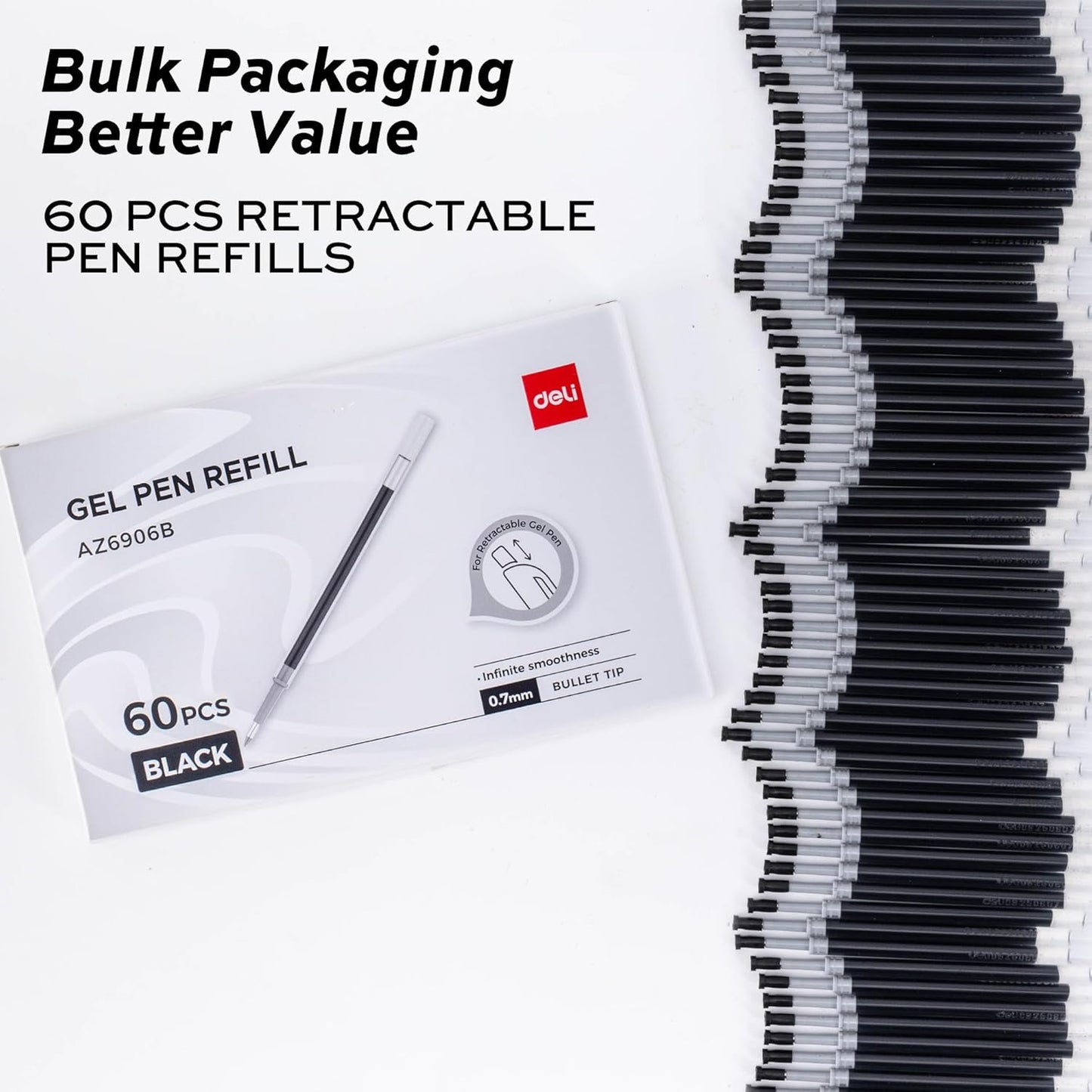 deli Gel Pens, 50 Pcs Retractable Pens Black Ink, Medium Point Pen 0.7mm, Smooth Writing, Fast Dry, No Bleed for Journaling Note Taking, Home School Office Supplies