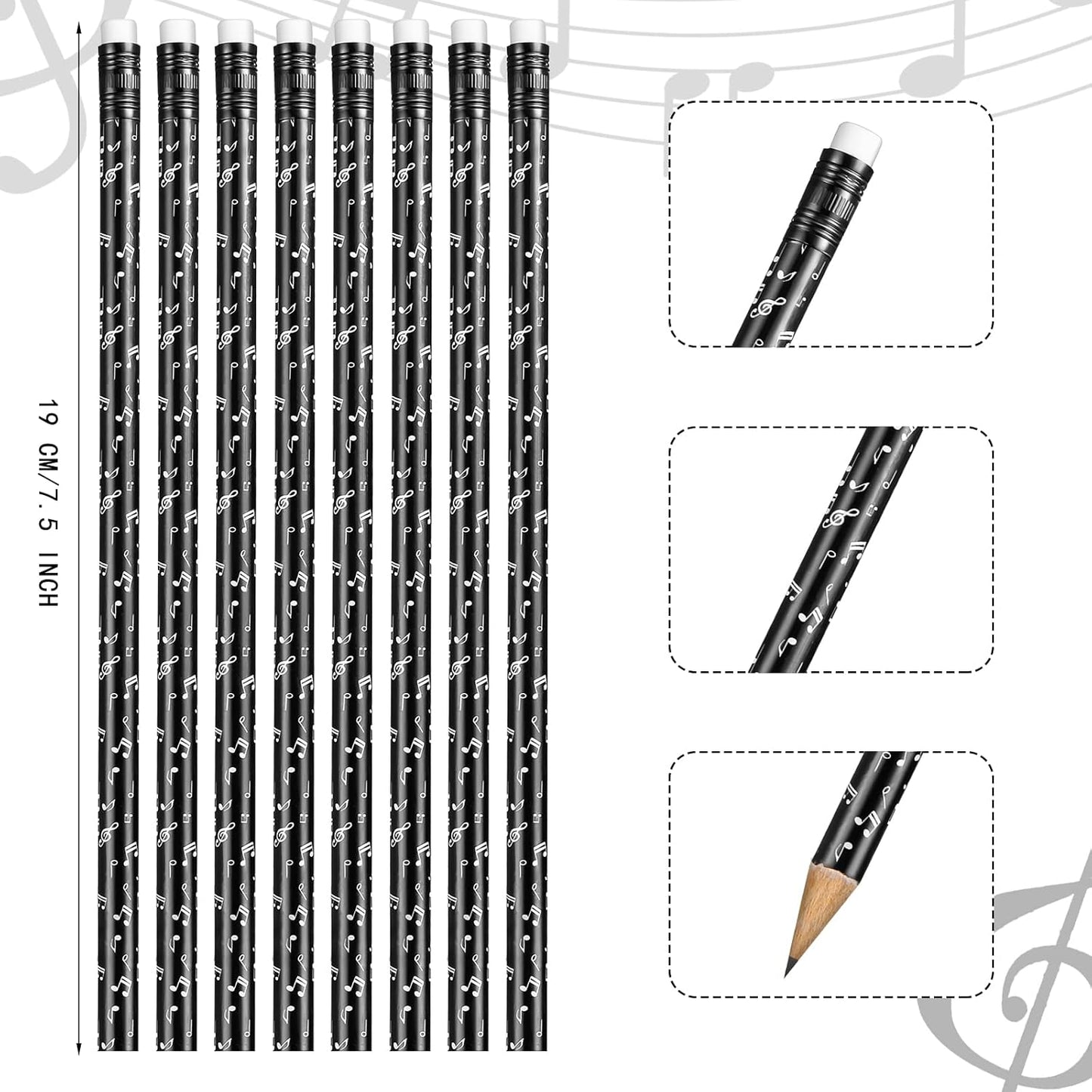 Chinco 200 Pieces Music Note Pencil Music Pencils Round Pencils Wooden Case with Eraser for Students Kids Classroom Favors Supplies