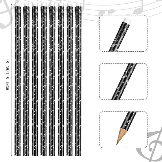 Chinco 200 Pieces Music Note Pencil Music Pencils Round Pencils Wooden Case with Eraser for Students Kids Classroom Favors Supplies
