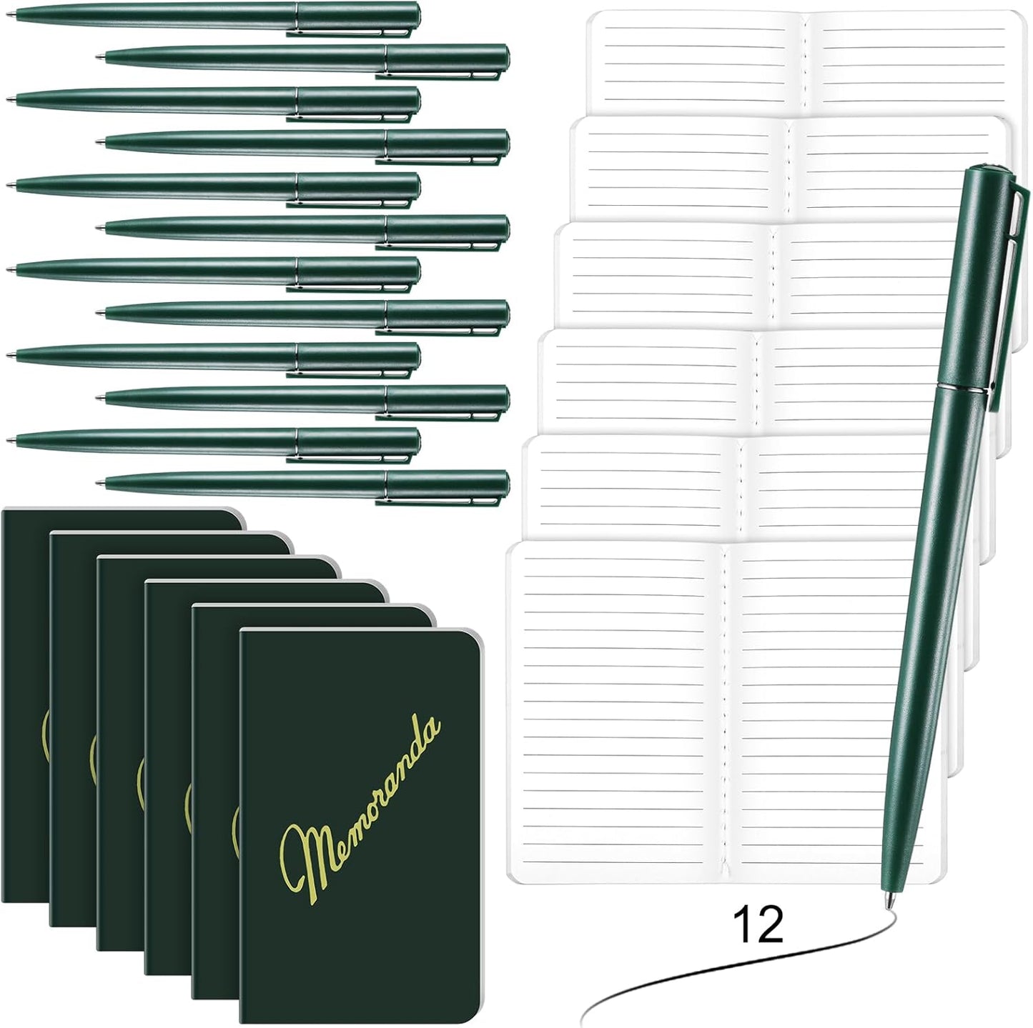 Faccito Memoranda Notebook and Pen Set Green Military Memorandum Book 3.3" x 5.5" Mini Utility Notepad Military Memo Book for Outdoor Recording Ranger School First Responder(12,Simple Style)