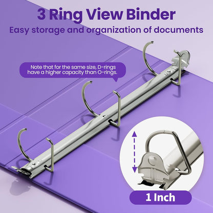 SUNEE 3 Ring Binder 2 Inch, Clear View Binder Three Ring PVC-Free (Fit 8.5x11 Inches) for School or Office Supplies, Light Purple, 1 Pack