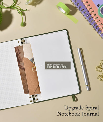 Lined Spiral Journal Notebook, A5 Hardcover Spiral Journals for Women Men, 150 Numbered Pages Spiral Bound Notebook, 100 GSM College Ruled Notebooks for Work, Note Taking 5.75" x 8.38", Olive Green