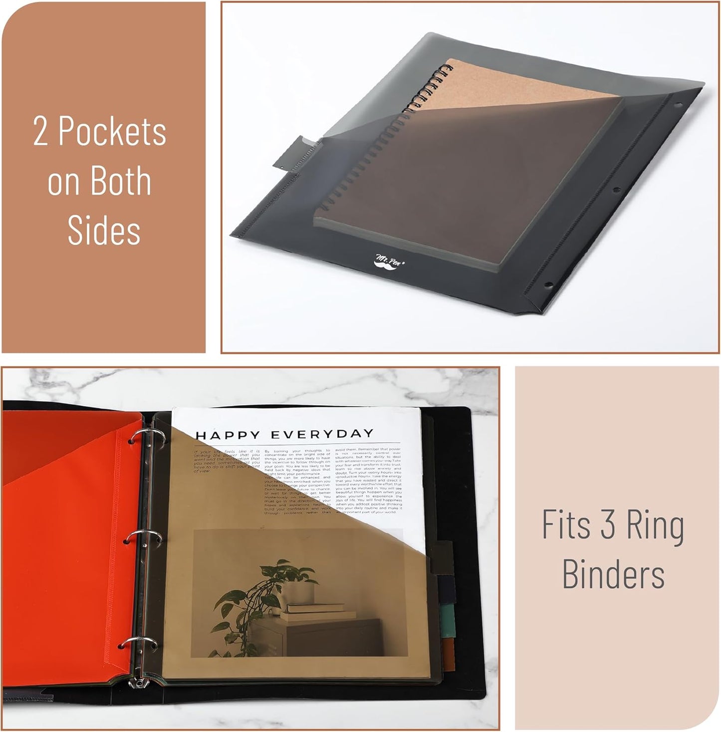 Mr. Pen- Binder Dividers with Pockets and Tabs, 1 Set, 8 Tabs/Set, Colorful, 3 Ring Binder Dividers with Tabs and Pockets on Both Sides