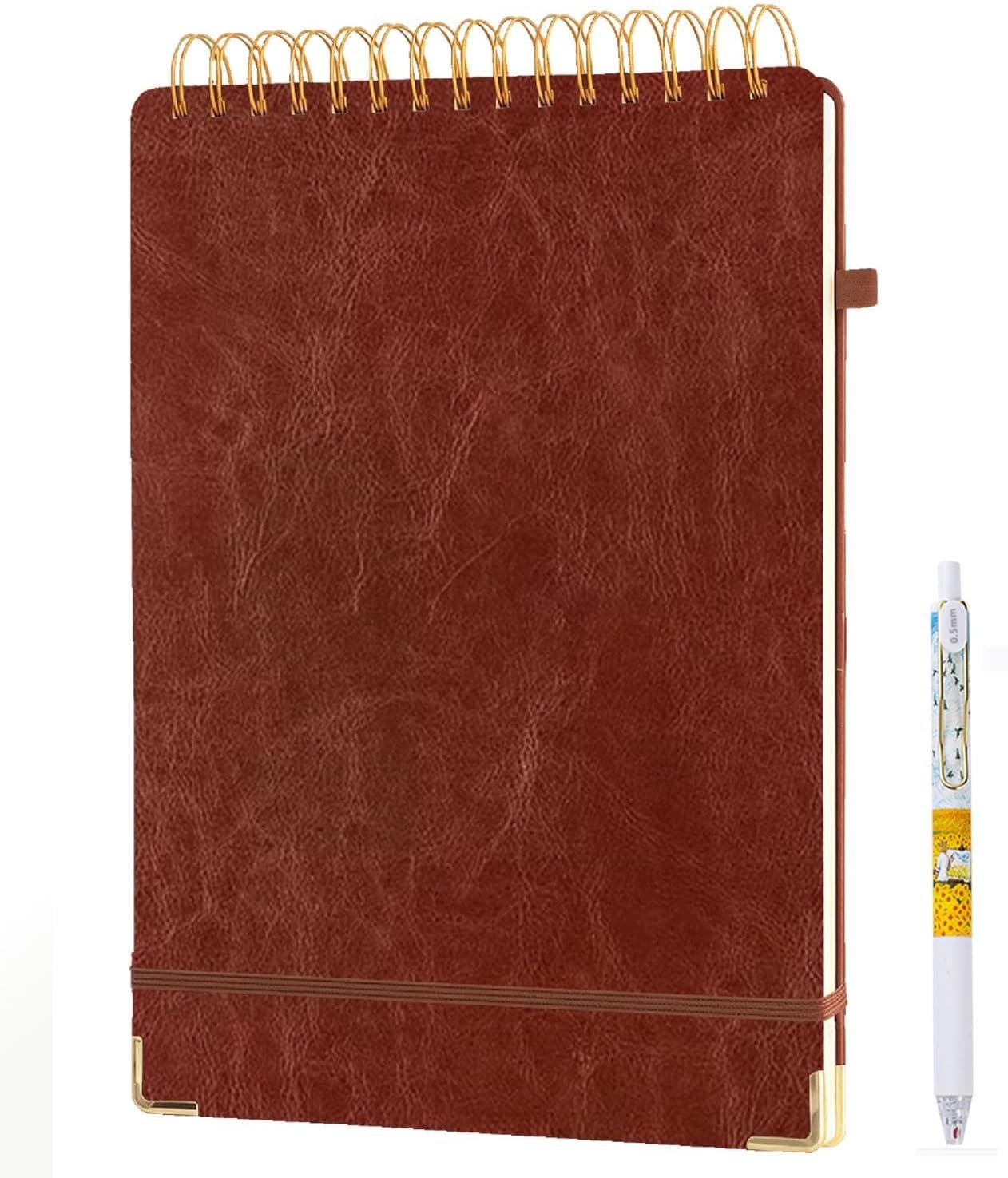 Top Spiral Notebook 8.5x11, A4 Large Leather Hardcover Top Bound Steno Pads, 240 Pages 100gsm Thick Lined Paper,Wide Ruled,Left Handed Notebook Journal for Work, School - Black