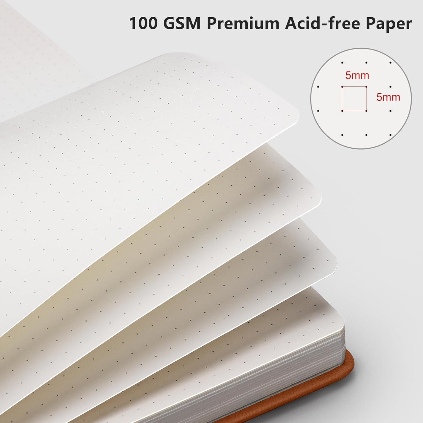 RETTACY Graph Grid Paper Notebook, 192 Pages, A5 Medium Size (5.7'' x 8.3''), 5 Squares per Inch, Leather Hardcover, 100 GSM Thick Paper, for School, Students, Math, Engineering (Brown)