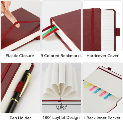 Hardcover Lined Notebook Journal for Writing, 320 Pages Leather Thick College Ruled Notebook Journal with 100GSM Paper, A5 (5.7'' X 8.4'') Daily Journal for Women Men Work Organization, Black