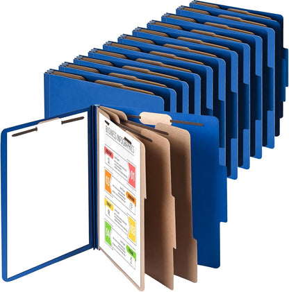 Cesil Pressboard Classification File Folders, 12pcs 3 Dividers Blue File Folders Letter Size with 2 Prongs Fastener, Heavy Duty Office File Organizer for Teacher School Medical Employee File Folers
