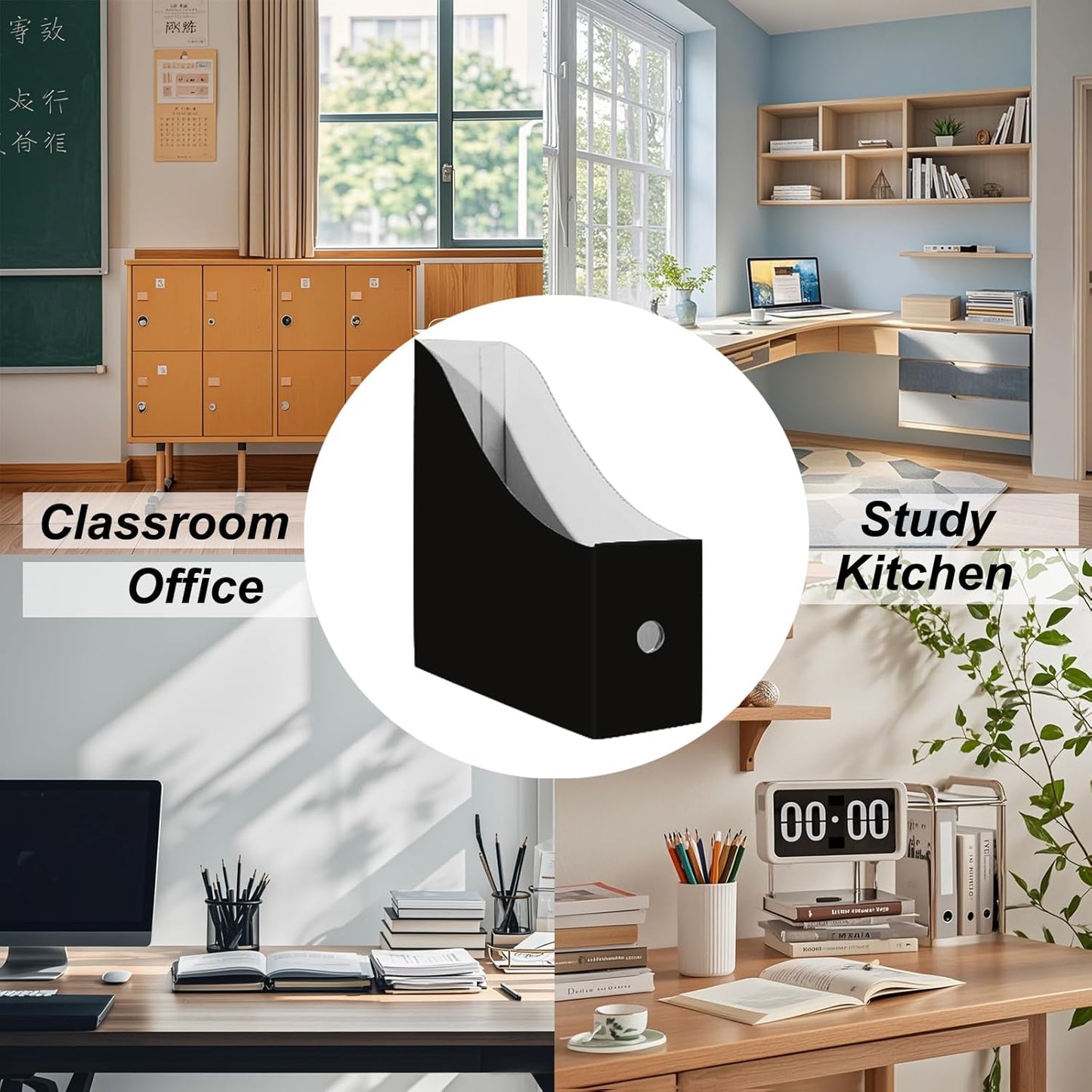 Limitliho 2 Pack White Magazine Holde, Vertical Book Bins for Classroom and Library Use, 10.6'' ×10.2'' ×3.5'' Inch Vertical File Folder Box