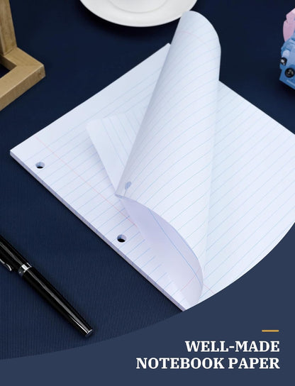 Loose Leaf Paper, 300 Sheets Filler Notebook Paper, 3-Hole Punched Binder Papers 8-1/2 x 11 In, Wide Ruled Lined Paper 8.5 x 11 for 3 Ring Binder, White, 3 Pack, 100 Sheets/Pad