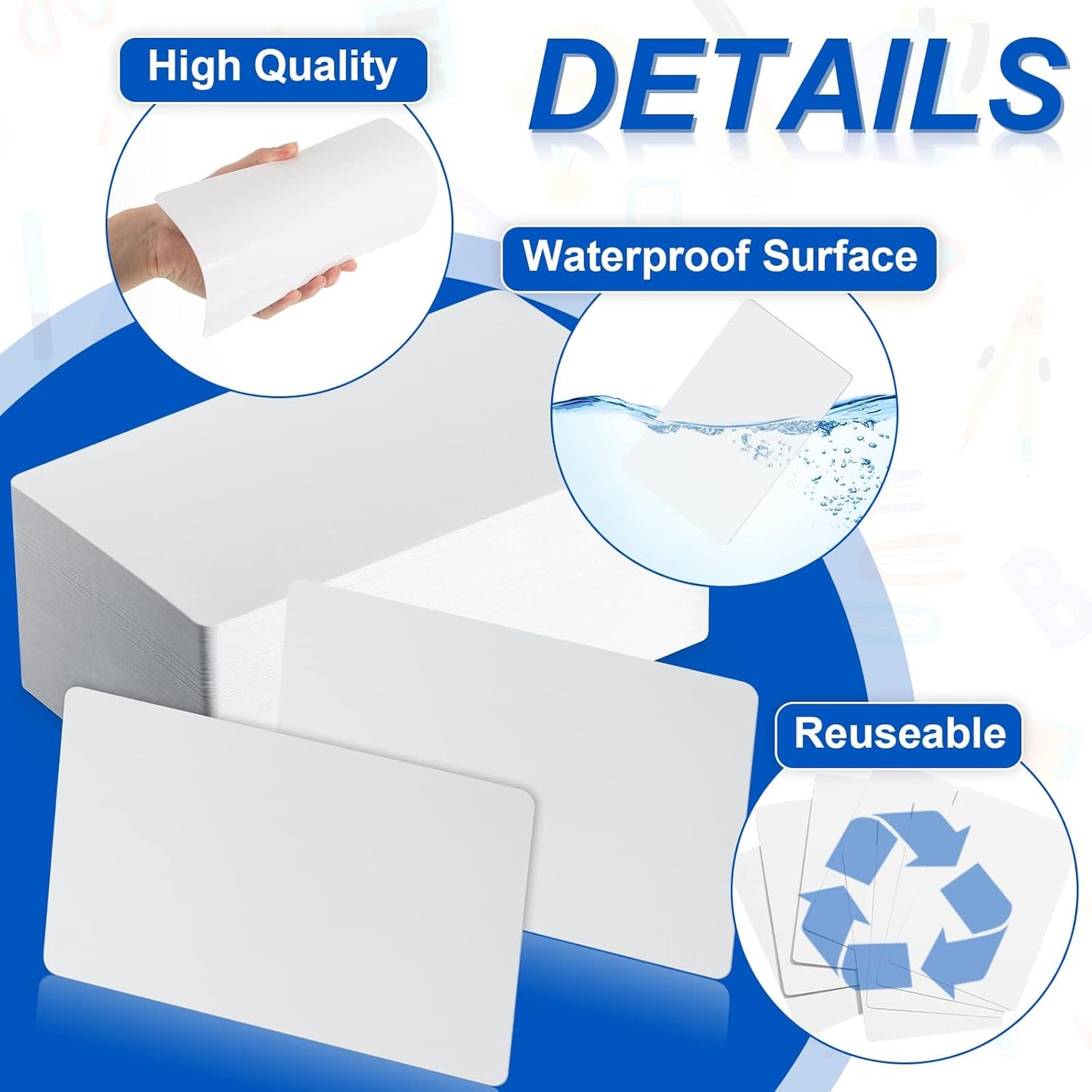Harloon 100 Pcs Dry Erase Index Cards 3 x 5 Inch Laminated Reusable Dry Erase Note Cards Sheets for Office to Do List(White)