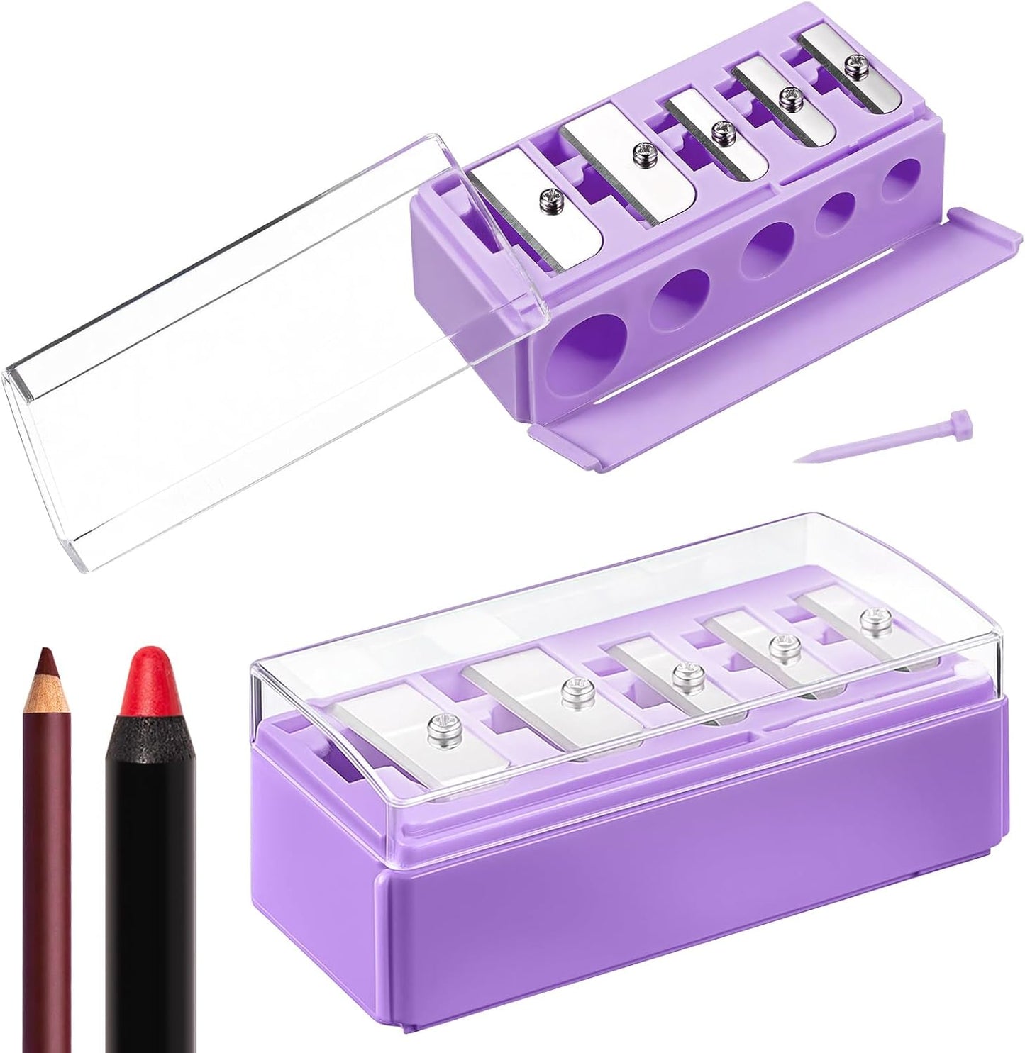 Honoson 2 Pcs 5 Hole Cosmetic Long Point Manual Pencil Sharpener with Plastic Lid Makeup Eyeliner Pencil Sharpener(Black)