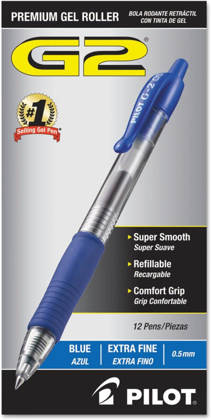 PILOT G2 Premium Refillable and Retractable Rolling Ball Gel Pens, Extra Fine Point, Black Ink, 12-Pack (31002)