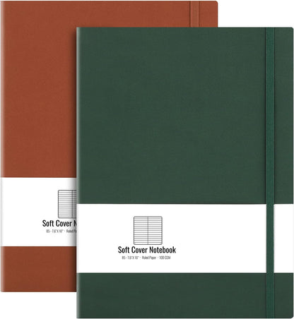 B5 College Ruled Notebook Softcover Journals(2-Pack)- AHGXG Large Composition Notebook 7.6 x 10 inch with Thick 100gsm Lined Paper, Total 408 Numbered Pages, Black Black