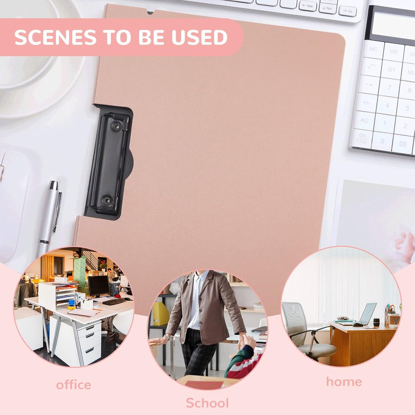 Foldable Clipboard with Cover, A4 Punchless Binder with Clamp, Letter Size Clip File Folder, Classic Office Clipboard, Document Folder Organizer for Nursing, School, Business (Pink)