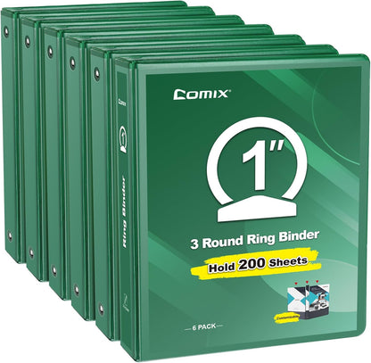 COMIX 3 Ring Binder 2 inch with Clear View Cover, 2" View Binder Holds 450 Sheets of US Letter Size Paper, 6 Pack (Green)