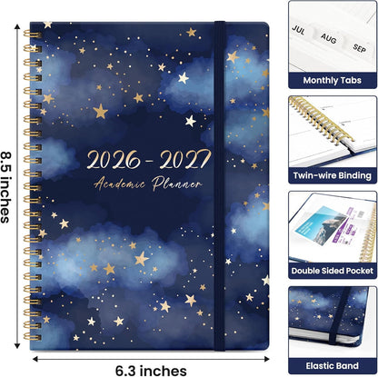 Planner 2026-2027, Academic Year Monthly and Weekly Calendar Planner, Jul 2026 - Jun 2027, Hardcover Teacher Student Planning Agenda book with Tabs, Perfect for School Office Supplies, 6.3" x 8.5" - Wildflowers