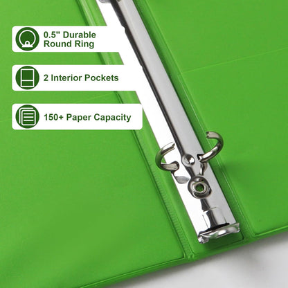CIXILDTS 1-Inch Round Ring Binders, Standard 3 Ring Binder Fit Letter Size Paper, Presentation View Binders, 6 Packs, Assorted