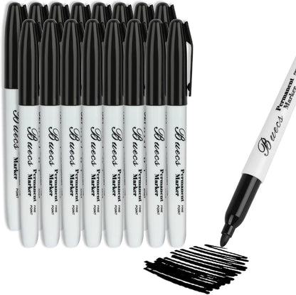 Buecs Permanent Markers, 128 Count Black Permanent Markers, Fine Point, Waterproof & Smear Proof Markers, Quick Drying, Office Supplies for School, Office, Home