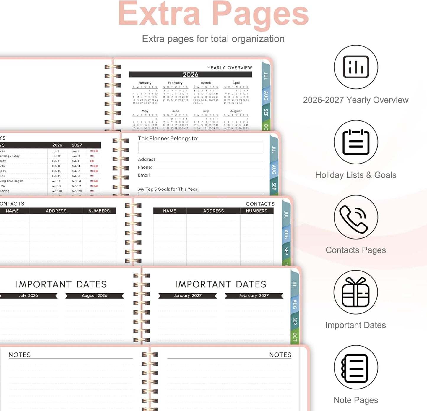 Planner 2026-2027, Weekly and Monthly Academic Year Calendar Planner, July 2026 - June 2027, Daily Agenda Book for Office School Supplies, A5(6.3'' x 8.5'')