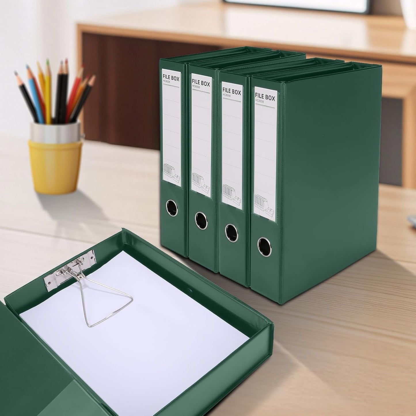 HUA JIE A4 Storage File Boxes Plastic Archives Cases, PVC File Folder Organizer Document Storage Filing Box for office,32.5×6.5×24 cm, Black(Pack of 6)