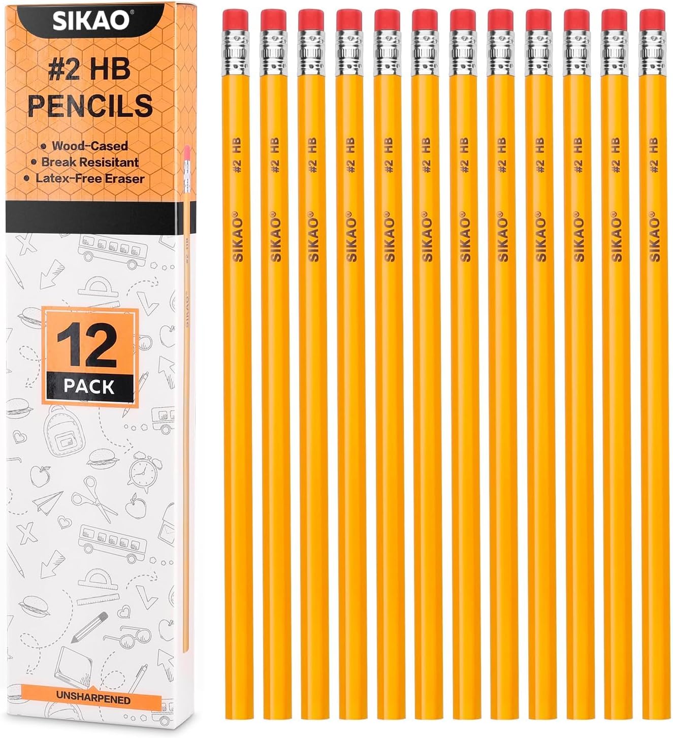 Pencils, 12Pack Number #2 HB Wood Pencils with Erasers for Kids Sketching Drawing, Classroom Must Haves Essentials for Teachers, School Supplies