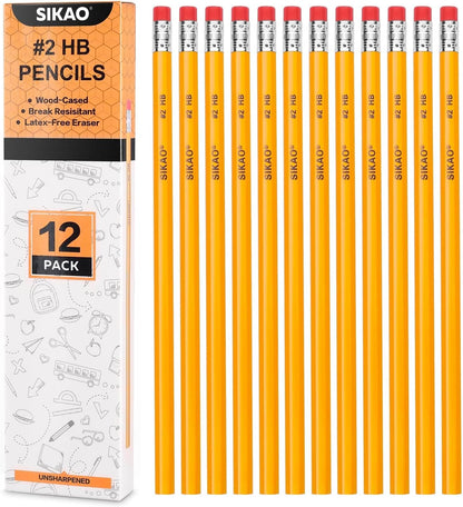 Pencils, 12Pack Number #2 HB Wood Pencils with Erasers for Kids Sketching Drawing, Classroom Must Haves Essentials for Teachers, School Supplies