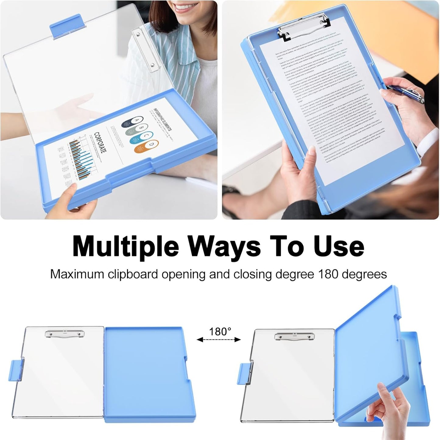 Piasoenc Clipboard with Storage, 8.5 x 11 Clip Boards with 2 Storage Case and A4 Paper Folder, Clear Dry Erase Top Panel, Heavy Duty Plastic, Folio & Side Opening, for Nurses, Teachers, Lawers,Black