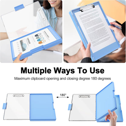 Piasoenc Clipboard with Storage, 8.5 x 11 Clip Boards with 2 Storage Case and A4 Paper Folder, Clear Dry Erase Top Panel, Heavy Duty Plastic, Folio & Side Opening, for Nurses, Teachers, Lawers,Black