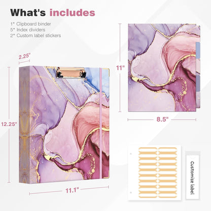Ospelelf Binder 3 Ring 1 Inch, Floral Round Ring Clipboard Binder for Letter Size with 5 Tab Dividers, File Folder Labels, for School and Office Supplies