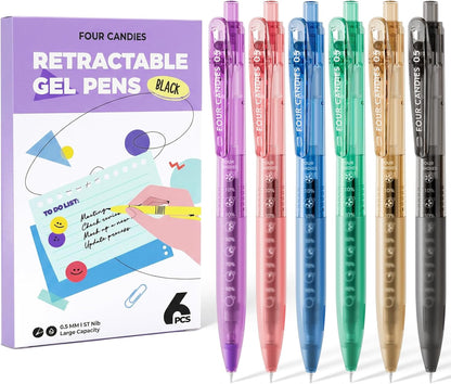 Four Candies 12Pack 0.5mm Quick Dry Retractable Gel Pen Set, Cute Transparent Fine Point Multicolor Note Taking Aesthetic lnk Pens, Comfort Grip 12 Ink Colors Drawing Writing School Office Home