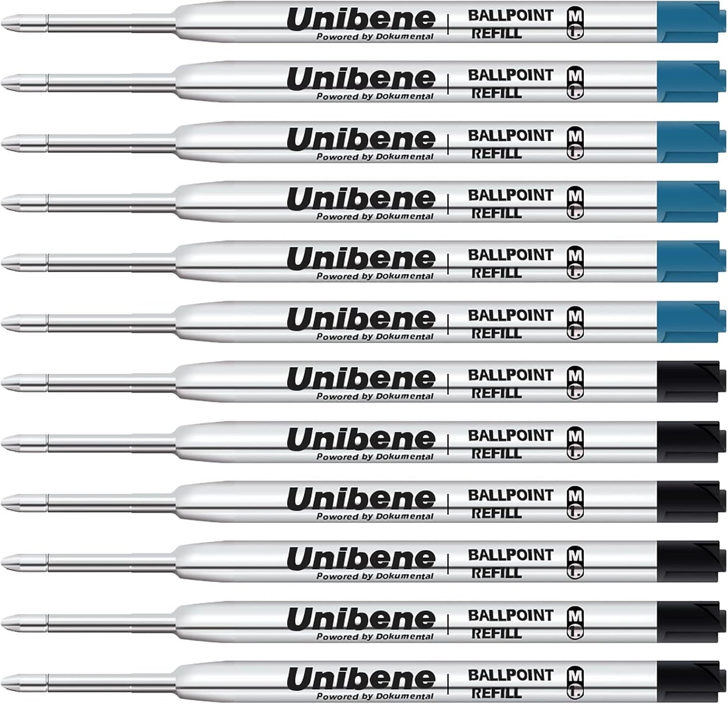 Unibene Parker Compatible Ballpoint Refills 12 Pack,1.0mm Medium Point-Black, Smooth Writing Replaceable German Ink Tactical Pen Refills for Parker Ballpoint/UZI Pen
