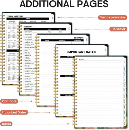 Planner 2026-2027, Academic Year Monthly and Weekly Calendar Planner, Jul 2026 - Jun 2027, Hardcover Teacher Student Planning Agenda book with Tabs, Perfect for School Office Supplies, 6.3" x 8.5" - Wildflowers