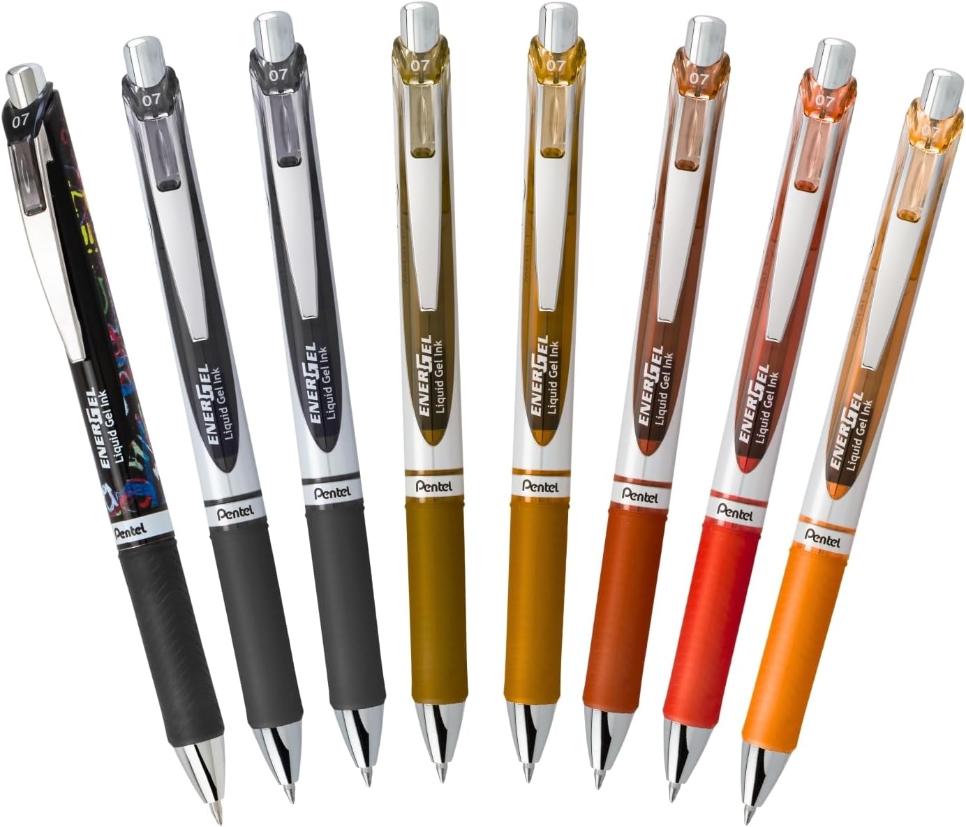 Pentel EnerGel RTX Retractable Liquid Gel Pen, Creator Expressions Pack, 0.7mm, Metal Tip, Medium Line, Assorted Ink, Pack of 8 Pens (BL77XRIGBP8M)