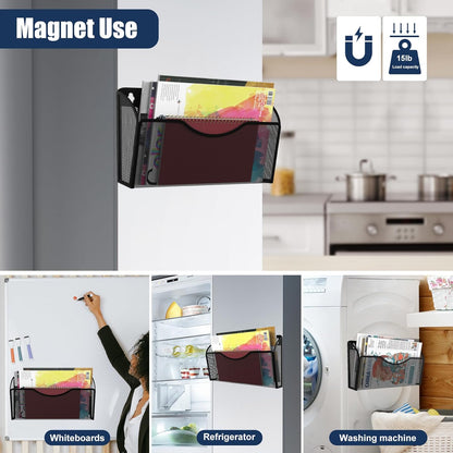 Magnetic File Holder 1 Pockets File Folder Organizer, Office Hanging Magazine Rack for File Cabinets, Magnetic Paper Holder, No Drilling Mail Organizer for Refrigerator, Office