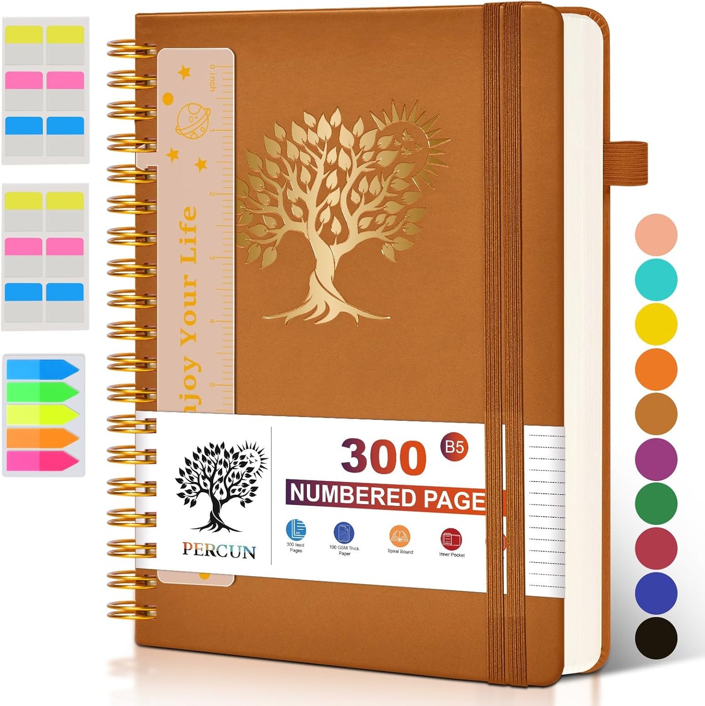 Spiral Notebook Journal for Women Men, 300 Numbered Lined Pages, College Ruled, A5 Hardcover Spiral Bound Notebook for School, Work, Note Taking Writing, Leather Spiral Journal Medium 5.9"x8.5"