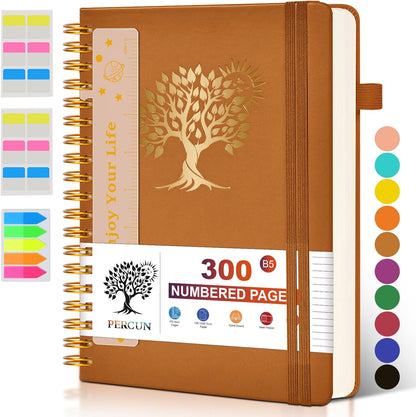 Spiral Notebook Journal for Women Men, 300 Numbered Lined Pages, College Ruled, A5 Hardcover Spiral Bound Notebook for School, Work, Note Taking Writing, Leather Spiral Journal Medium 5.9"x8.5"