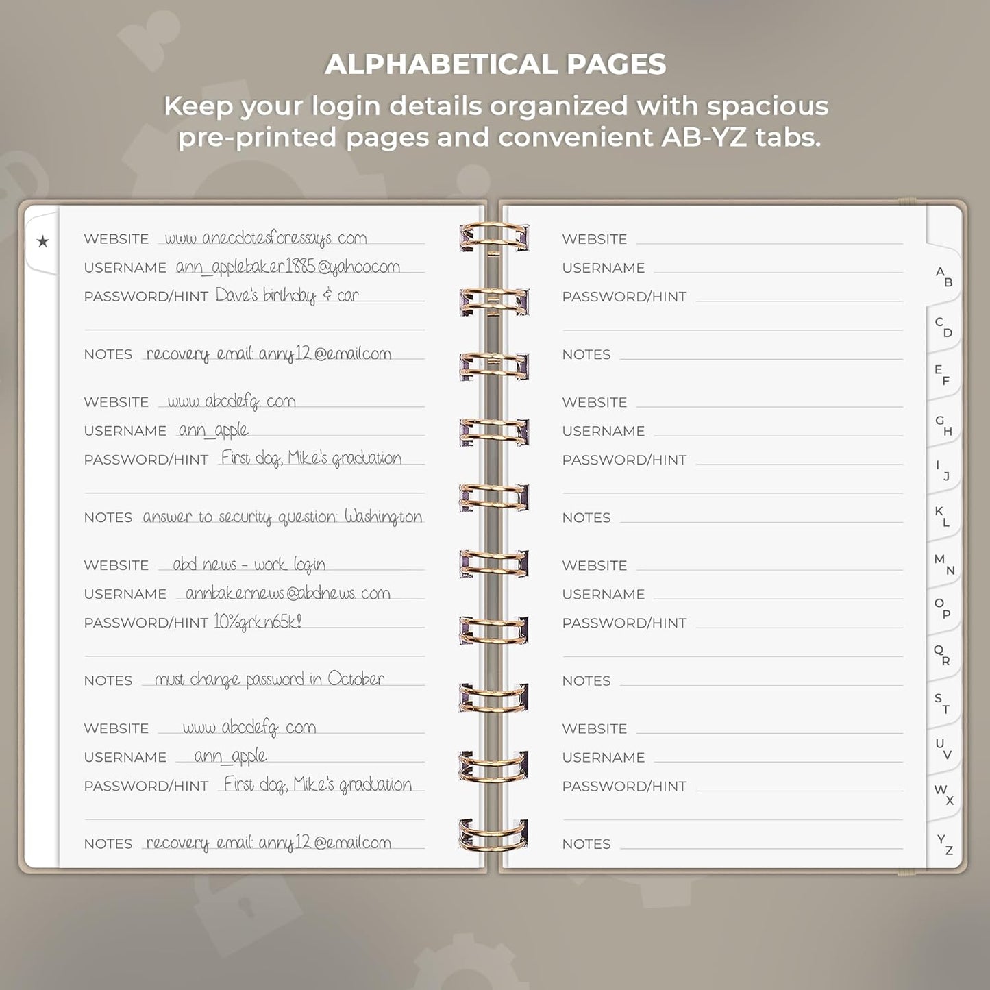 Clever Fox Password Book Spiral – Internet Address & Password Organizer with Laminated Alphabetical Tabs – Password Keeper Journal – Hardcover, Medium Size, 6.1x7.7” (Mystic Blue)