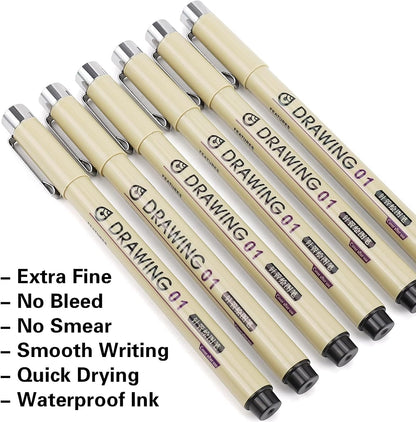 Muchcute Extra Fine Point Writing Pens:6 Black 0.25mm Ultra Thin Micron Pen 01 No Bleed Bible Journaling Study Supplies Annotation Smooth Waterproof Micro Line Tip Fineliner Gel Felt Ink Markers Stuff