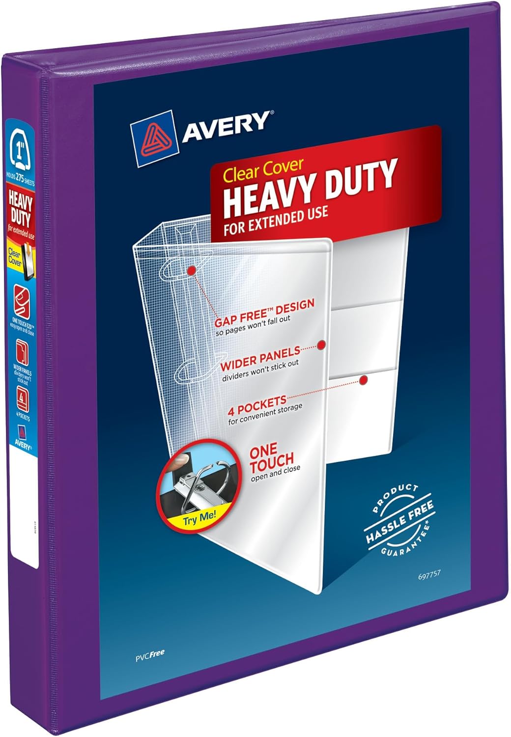Avery(R) Heavy-Duty View 3 Ring Binder, 1" One-Touch EZD(R) Rings, 1 Purple Binder (79771)