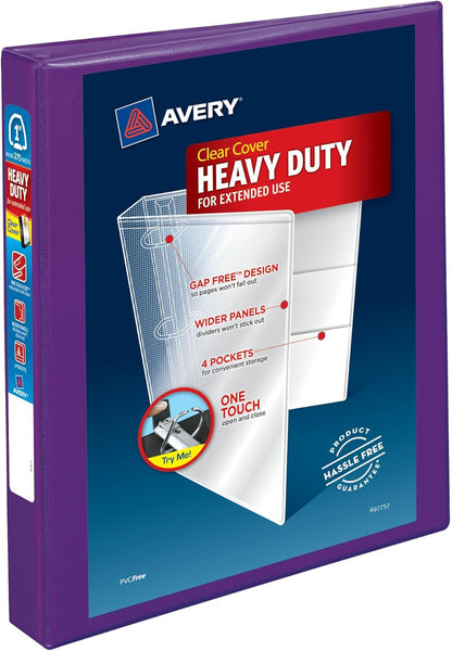 Avery(R) Heavy-Duty View 3 Ring Binder, 1" One-Touch EZD(R) Rings, 1 Purple Binder (79771)