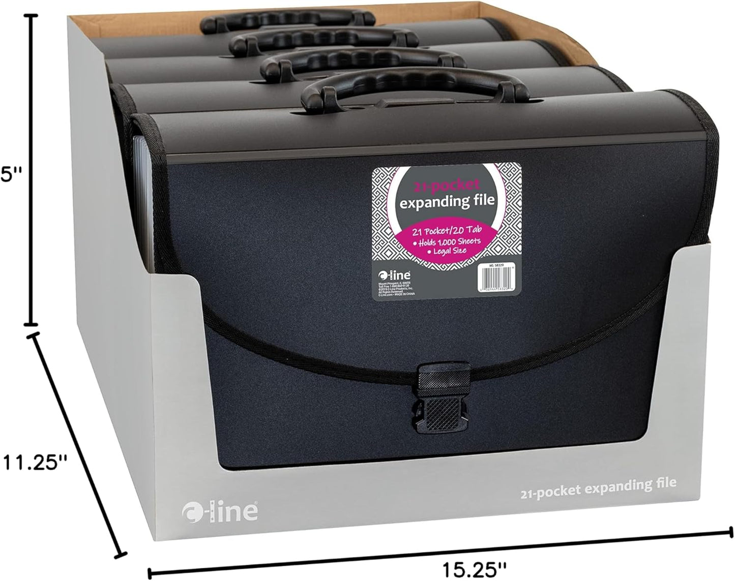 C-Line 21-Pocket Poly Expanding File with Handle, Includes Tabs, Locking Closure, Legal Size, Black (58320), Traditional