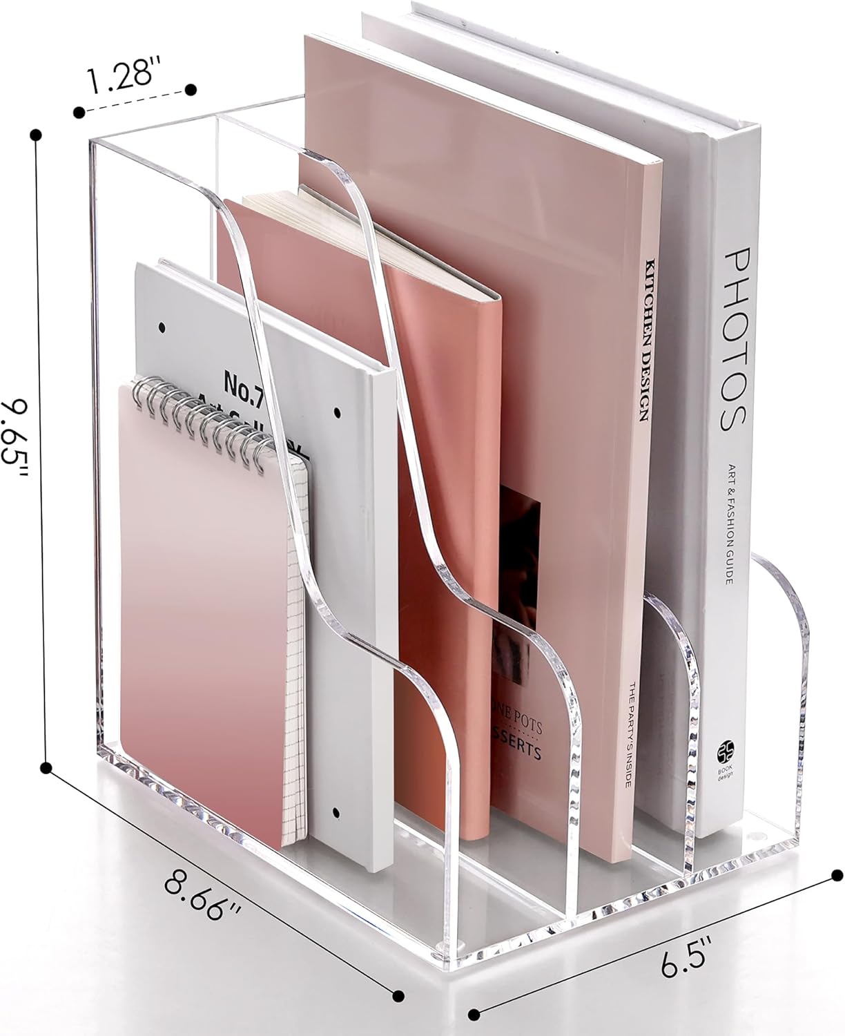 SANRUI Desk Organizer Clear Acrylic Desk Magazine File Holder with 3 Vertical Sections Magazine Rack File Organizer for Office, Home, School