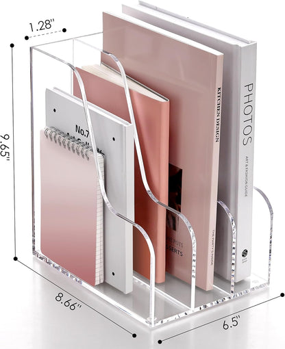 SANRUI Desk Organizer Clear Acrylic Desk Magazine File Holder with 3 Vertical Sections Magazine Rack File Organizer for Office, Home, School