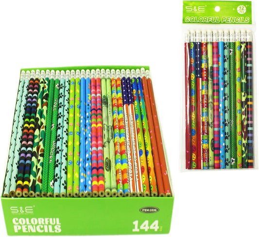 S & E TEACHER'S EDITION Assorted Colorful Pencils, Wooden Pencil with Eraser, Pencil Assortment, Novelty Awards & Incentives Pencils, 2 HB, Back to school, 12 Colors 288 pcs.