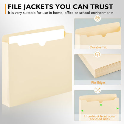 Manila File Jacket,10x12 Inches Jacket File Folders,2 Inch Expandable Sides Manila Folders,100 Packs Project File Jacket,Assorted Positions,Reinforced Straight-Cut Tab